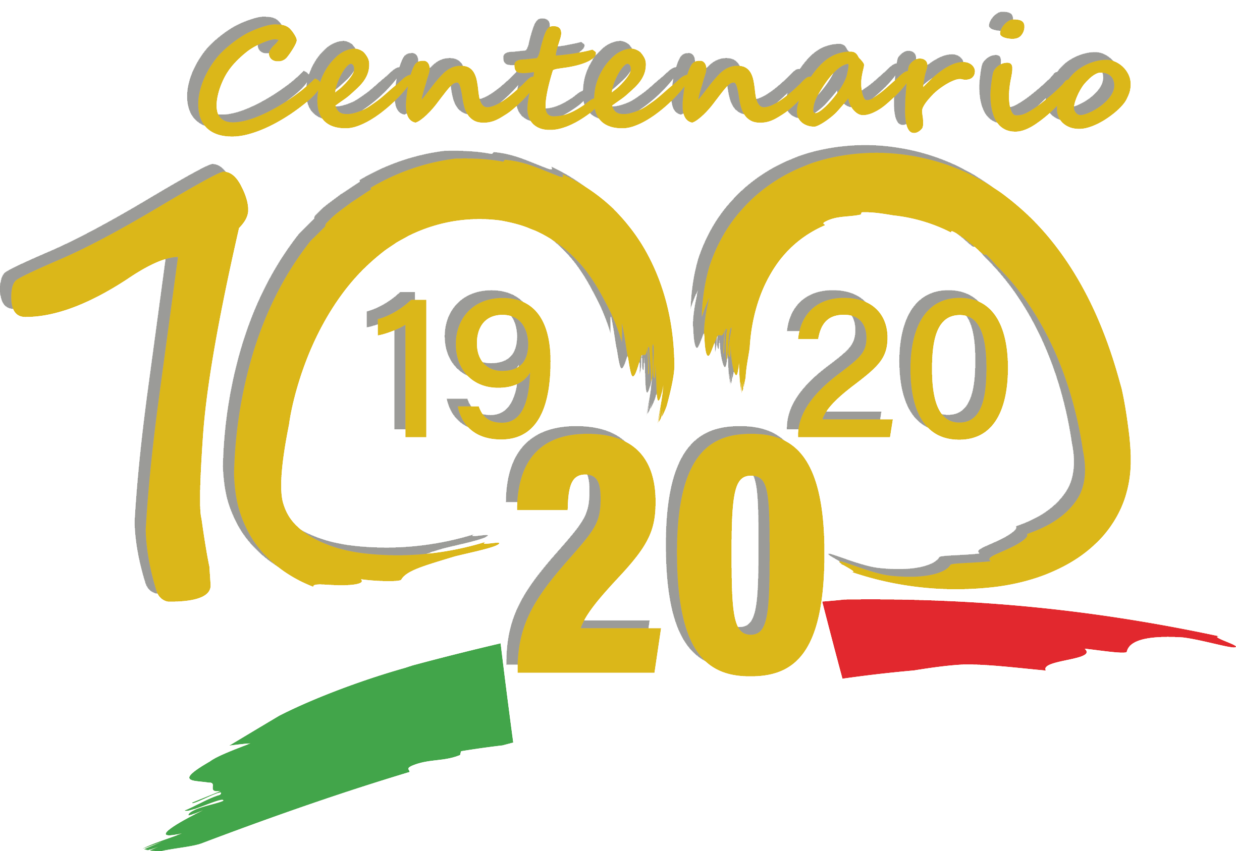 Logo del centenario dell'UICI. In alto la scritta centenario in dorato.Al centro il numero 100 in dorato.In basso, il tricolore italiano con sopra l’indicazione dell’anno di fondazione (1920) e dell’anno attuale (2020)